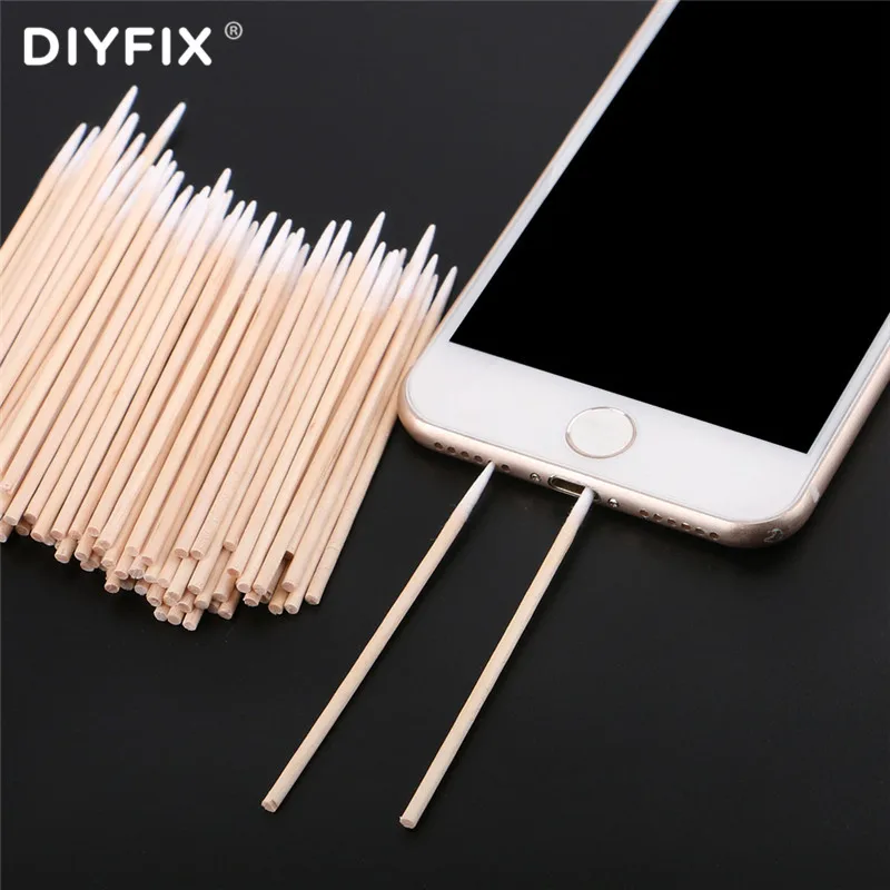 DIYFIX 100 шт./лот ватный тампон с одной головкой, чистящие инструменты для Samsung iPhone Huawei, телефонный зарядный порт, инструмент для ремонта наушник...