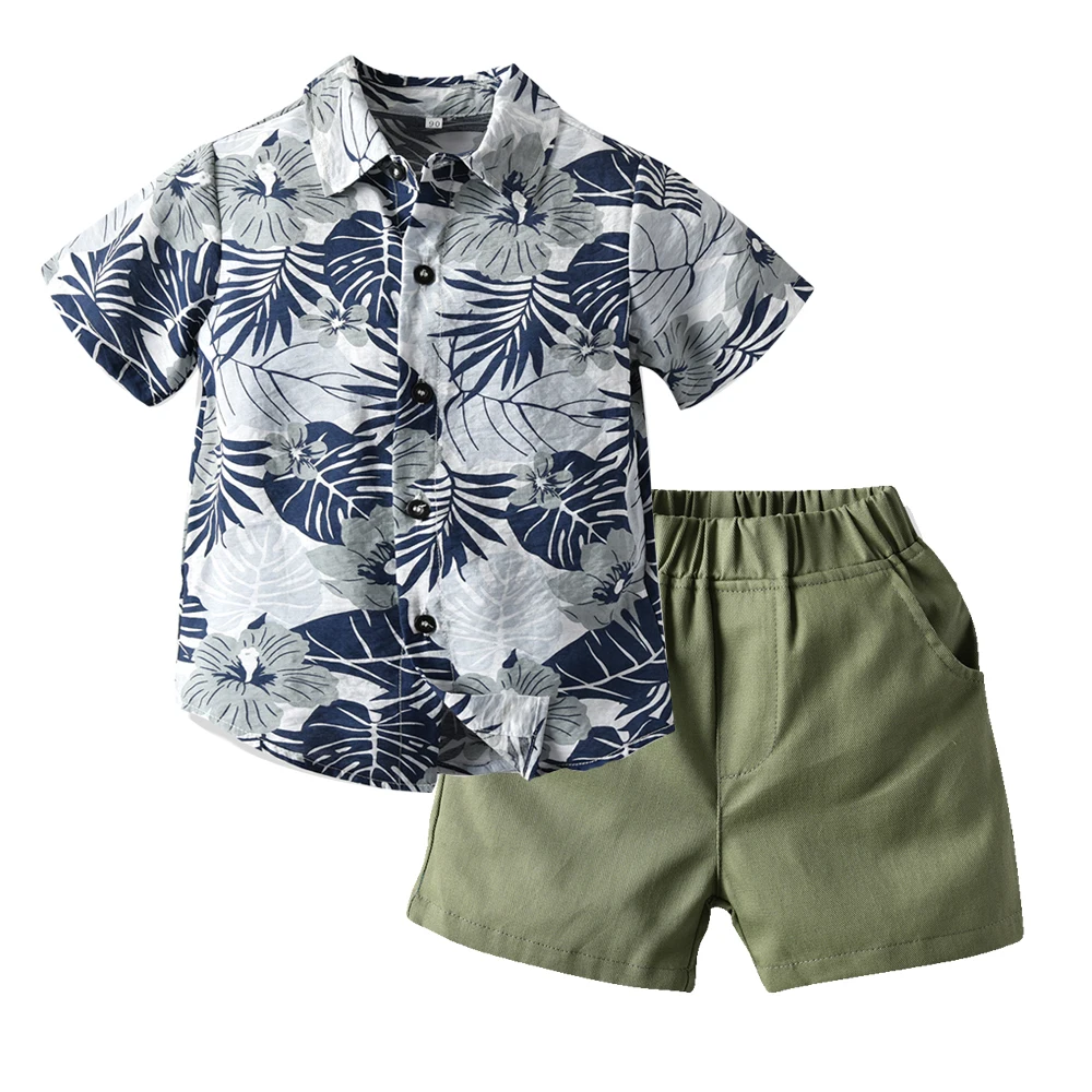 

Top and Top Kids Boys Hawaiian Style Clothing Casual Short Sleeve Shirts+Pants 2Pcs Outfits Childrens Daily Holiday Wear Clothes