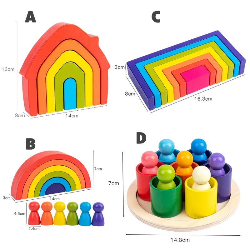 Wooden Rainbow Arched Building Blocks Montessori Educational Toys Stacking Balance Sorting Game Early Education Children ToysNew