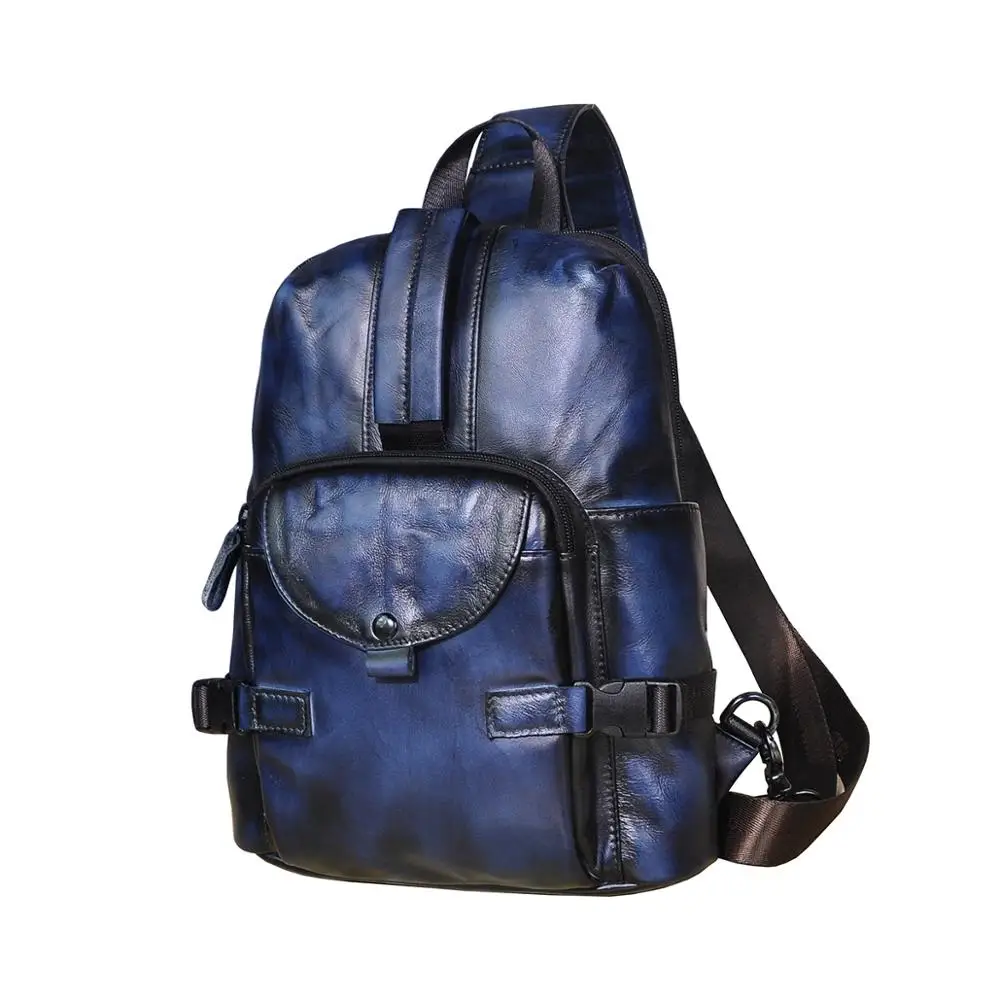 Hot Sale Men Original Leather Casual Fashion Chest Sling Bag 8\