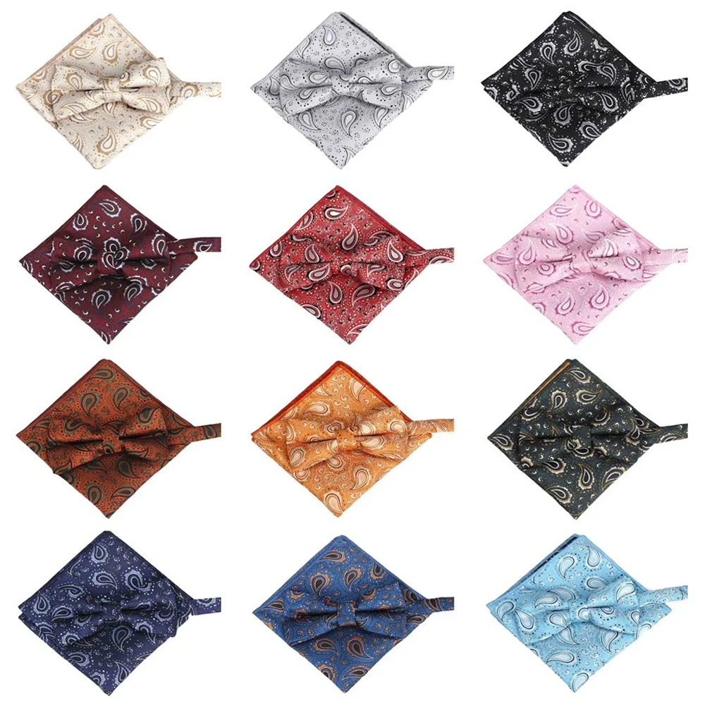 

Men Paisley Pre-tied Bowtie Pocket Square Set Wedding Party Bow Tie Hanky Lot BWTQN0318