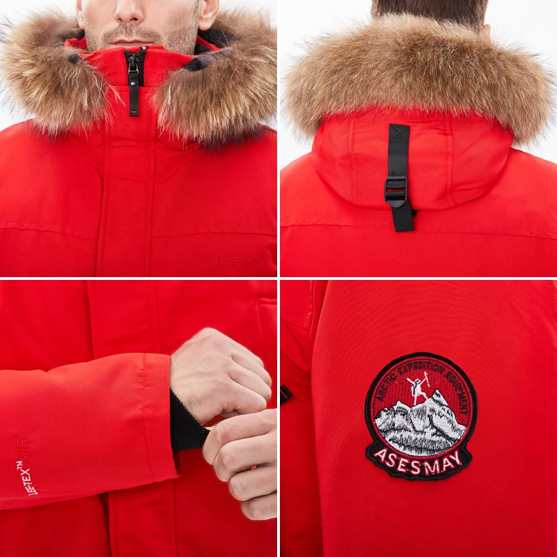 Chaqueta larga de piel de mapache Natural para hombre, parka gruesa con capucha, de marca, de invierno, 2024