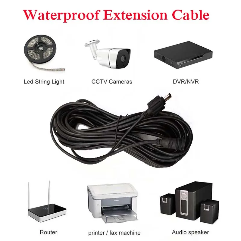 

22AWG Waterproof DC Extension Cable Male To Female 2.1*5.5mm Wire IP68 1m 2m 3m 5m 10m Outdoor Power Cord For Light Camera Route