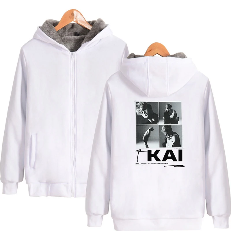 Winter Fashion KAI Super Kpop Hoodie Tracksuit Hip Hop Men Women Zipper Hoodies Jacket Long Sleeve Zip Up Hooded Sweatshirt Tops