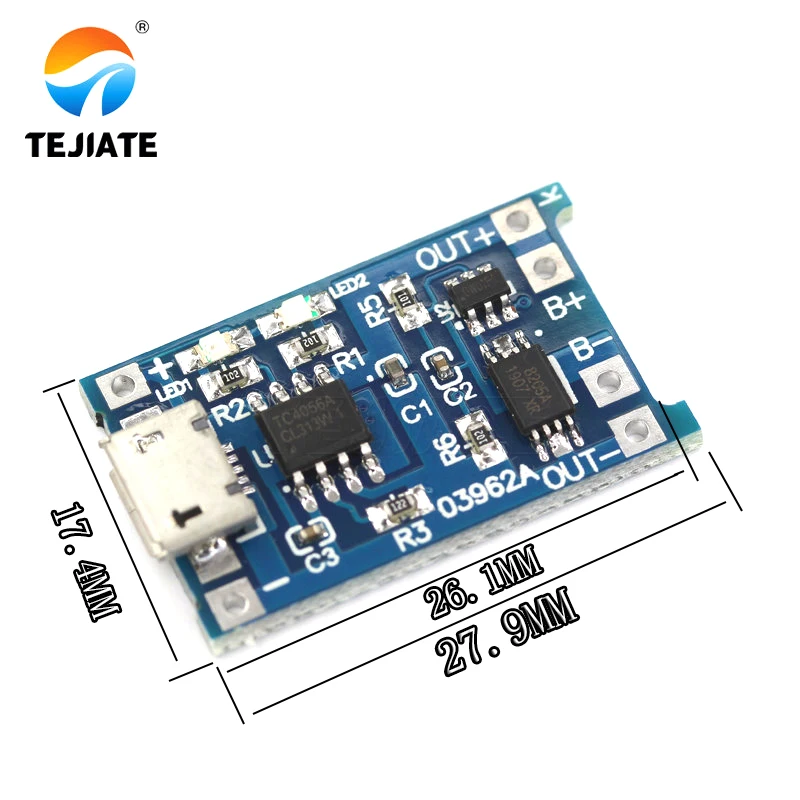 10Pcs MINI Micro USB 5V 1A 18650 TP4056 Lithium Battery Charger Module Charging Board With Protection Dual Functions 1A Li-ion