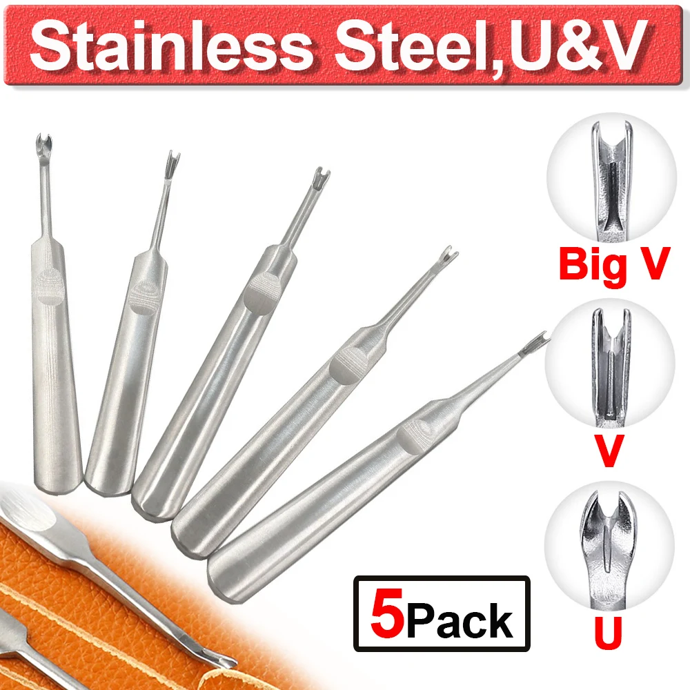 5Pcs DIY Hand Leathercraft Stainless Steel U V Shaped Leather Stitching Groover Skiving Edge Beveler Leathercraft Tool Kit D30