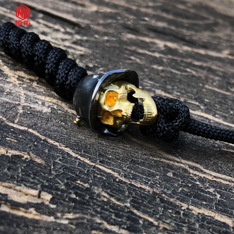 1 PCS 925 Silver Brass Skull Knife Beads Handmade EDC Umbrella Rope Knife Beads Necklace Head Pendant Skull Can Be Active