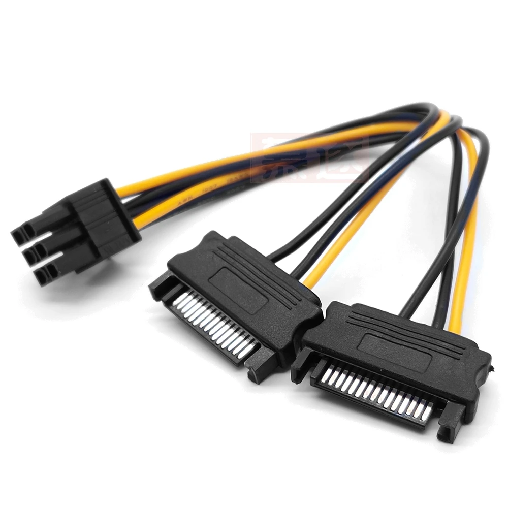 Двойной два SATA 15-контактный штекер M к pcie pci express pci-E express Card 6 Pin Female графическая видеокарта кабель питания 15 см