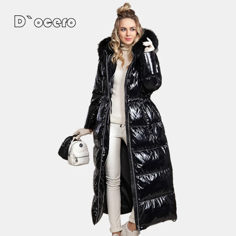 D`OCERO 2022 New Fashion Winter Jacket Women X-Long Thick Cotton Parkas Hooded Outerwear Warm Faux Fur Woman Padded Quilted Coat