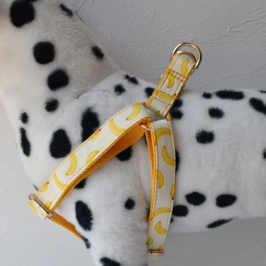 Banana printing Dog Harness Basic Dog Leash Adjustable Buckle Cotton Fabric for Large Small Dogs