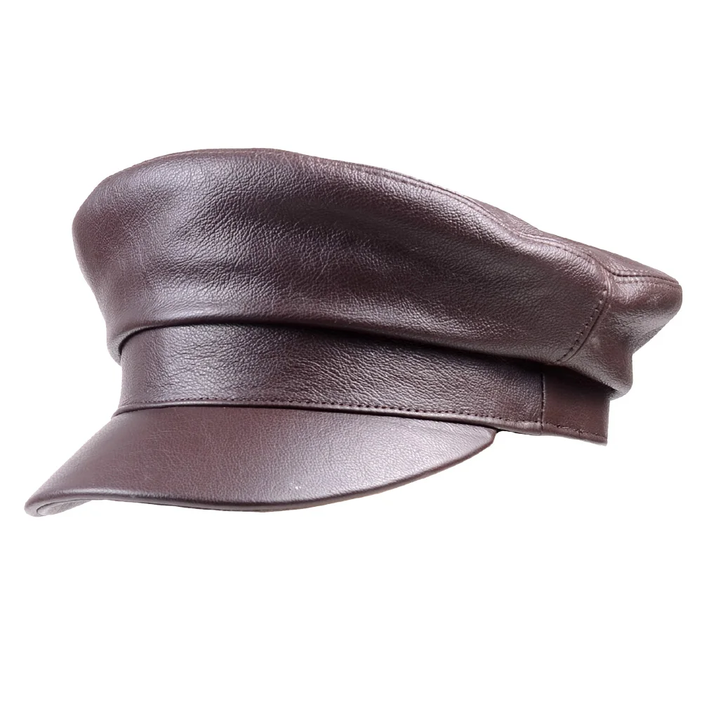 Casquette Hat Men Women European/American Fashion Genuine Leather Newsboy Caps Male Casual Brown Flat Top Navy Military Gorras