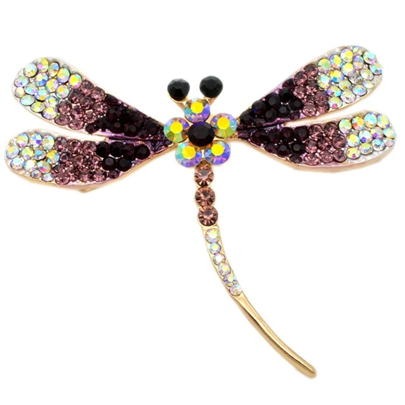 Vintage Design Gradient Crystal Rhinestone Dragonfly Brooches For Women AB Multi Rhinestone Brooch Pins Jewelry Accessories Gift