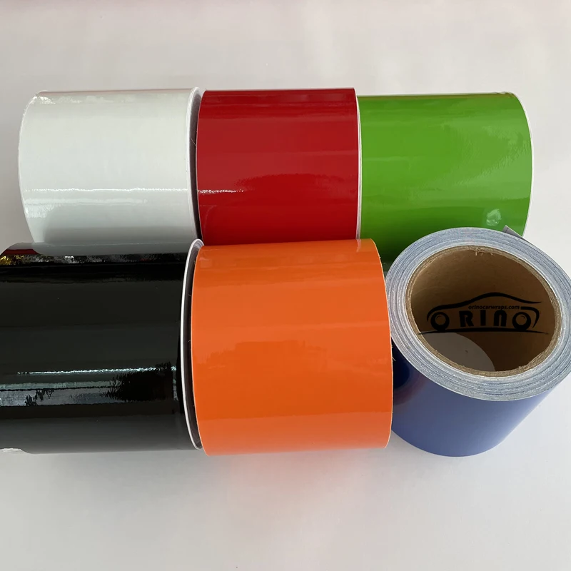 10cm width Black Red White Blue Orange Glossy Vinyl Wrap Roll with Air Release Technology Adhesive Stickers Decals