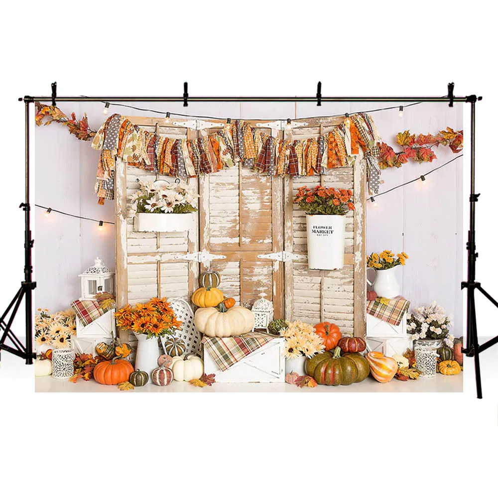 Avezano Newborn Baby Photography Backdrops Fall Pumpkin Flower Market White Vase Birthday Banner Photo Background Photozone Prop