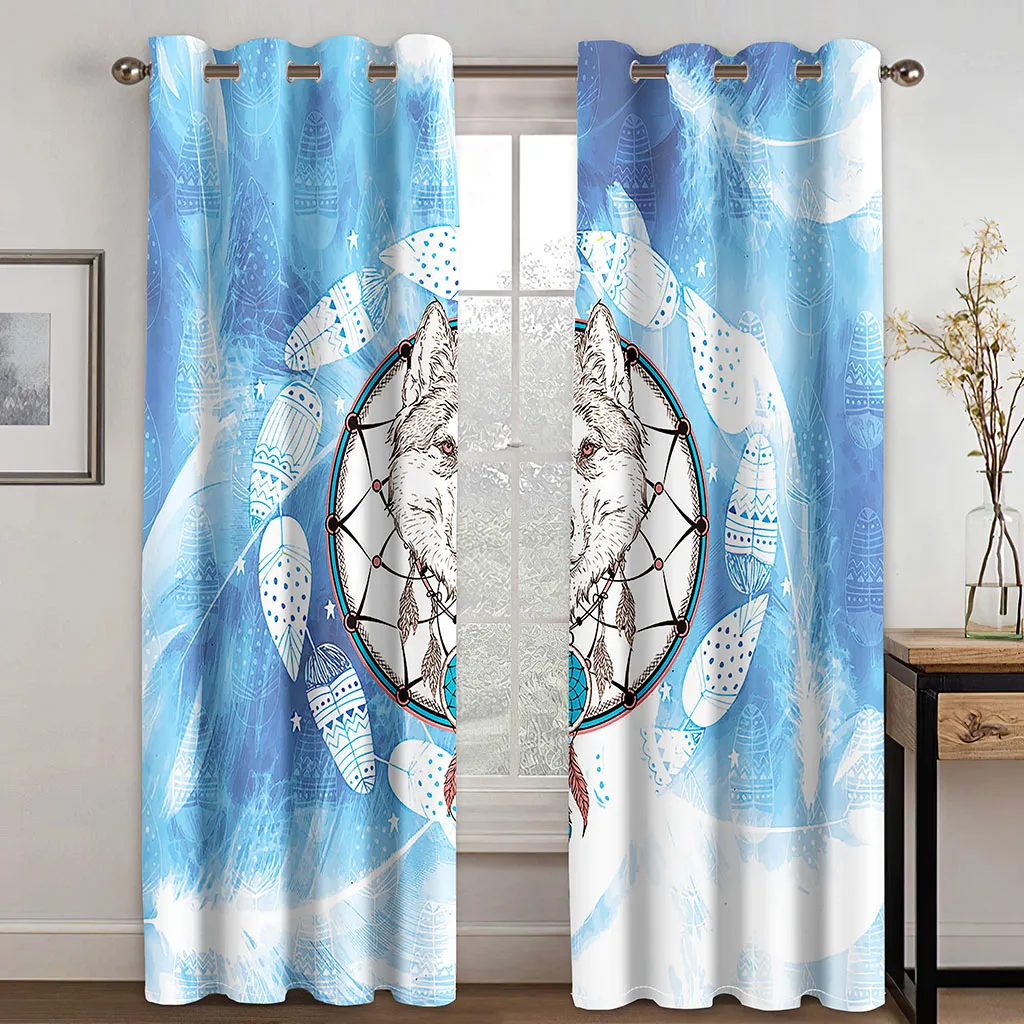 

Blue Dream Catcher Printed Woven Curtains Two Independent Curtains on The Left and Right Blackout Curtains for The Bedroom