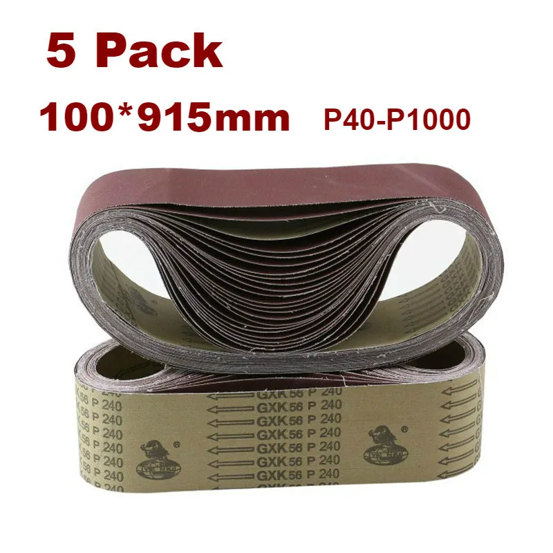 5Pcs Sanding Belts 915*100mm 40-1000 Grit Assortment Metal Grinding Aluminium Bands Polisher Oxide Sander