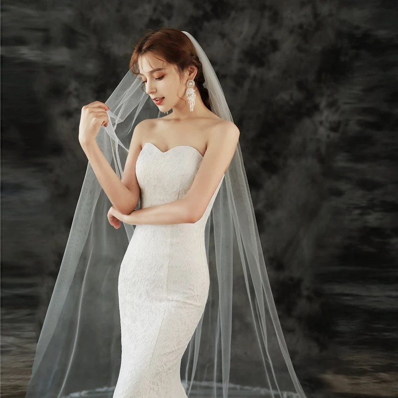 Voile de mariée blanc ivoire avec peigne et appliques en dentelle, accessoires de mariage, nouvelle collection 2023