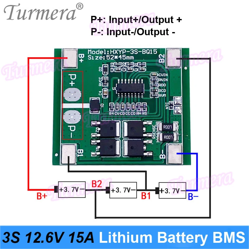 Turmera 12,6 V 3S 15A BMS 18650 Płytka zabezpieczona baterią litową do wkrętarki 10,8 V 12 V lub zasilacza nieprzerwanego