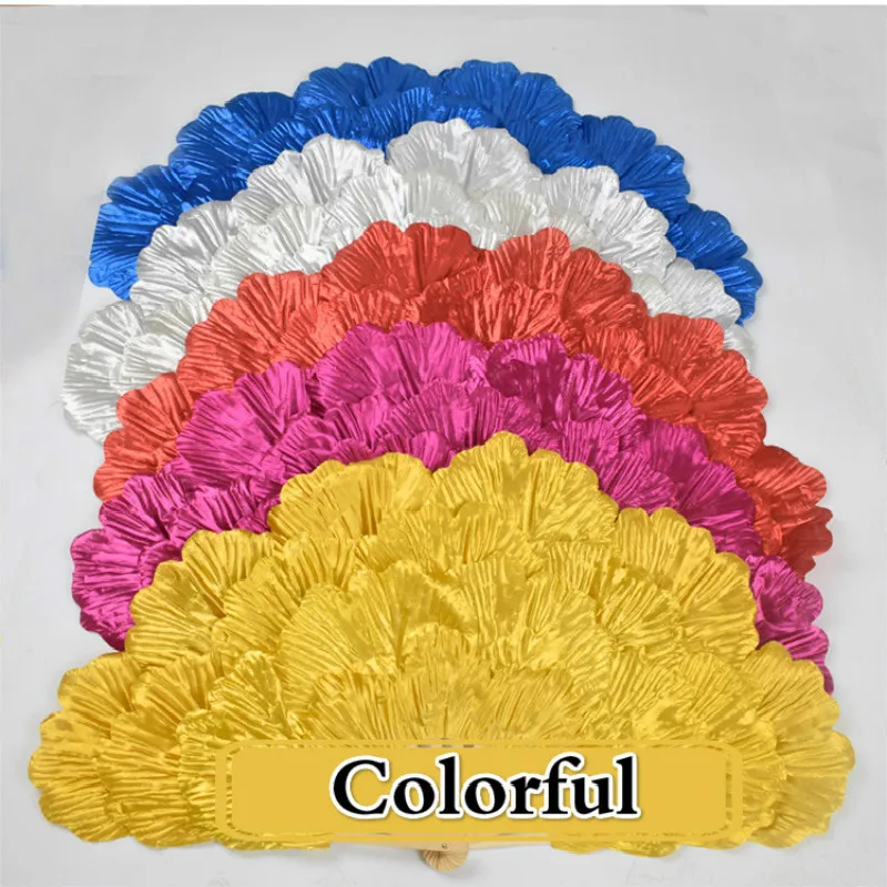 Peony Petal Square Dancing Fan Bright Cloth Double Side Yangko Dance Fan Ladies Hanfu Cheongsam Props Portable Folding Hand Fans