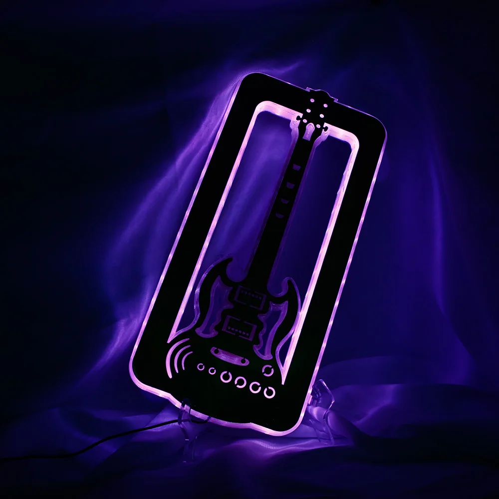 Illuminated Electric Guitar LED Wall Light Neon Sign Rock Band Home Bar Décor Lighting Wall Mirror Glow In Dark Guitarist Gift