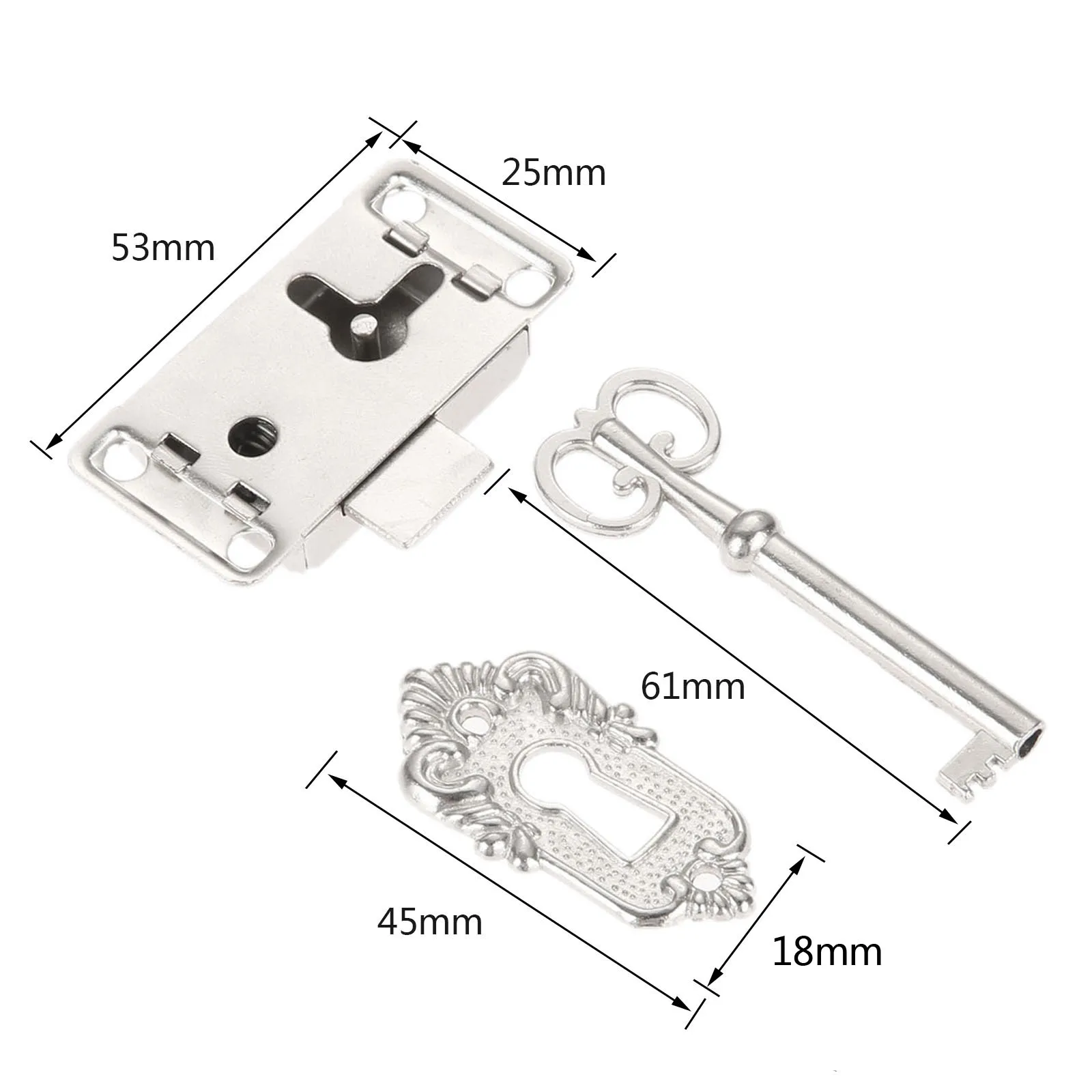 DRELD cerradura de Puerta de Hierro antiguo, cajón, joyería, caja de madera, armario, cerradura de puerta, llave, herrajes para muebles, Plata/negro