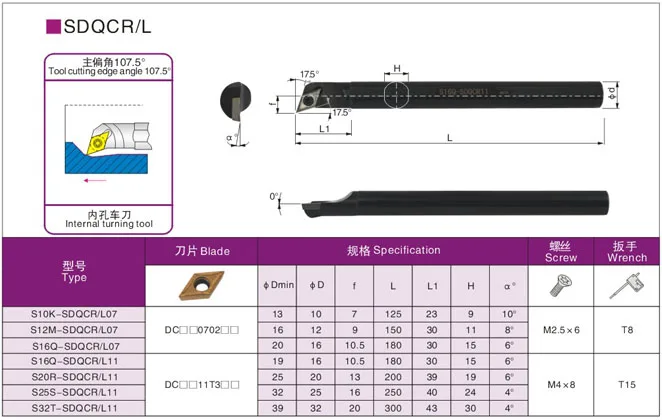 1PC S20R SDQCL11 SDQCR11 Lathe Boring Bar Uses DCMT11 Carbide Insert Turning Tool Holder