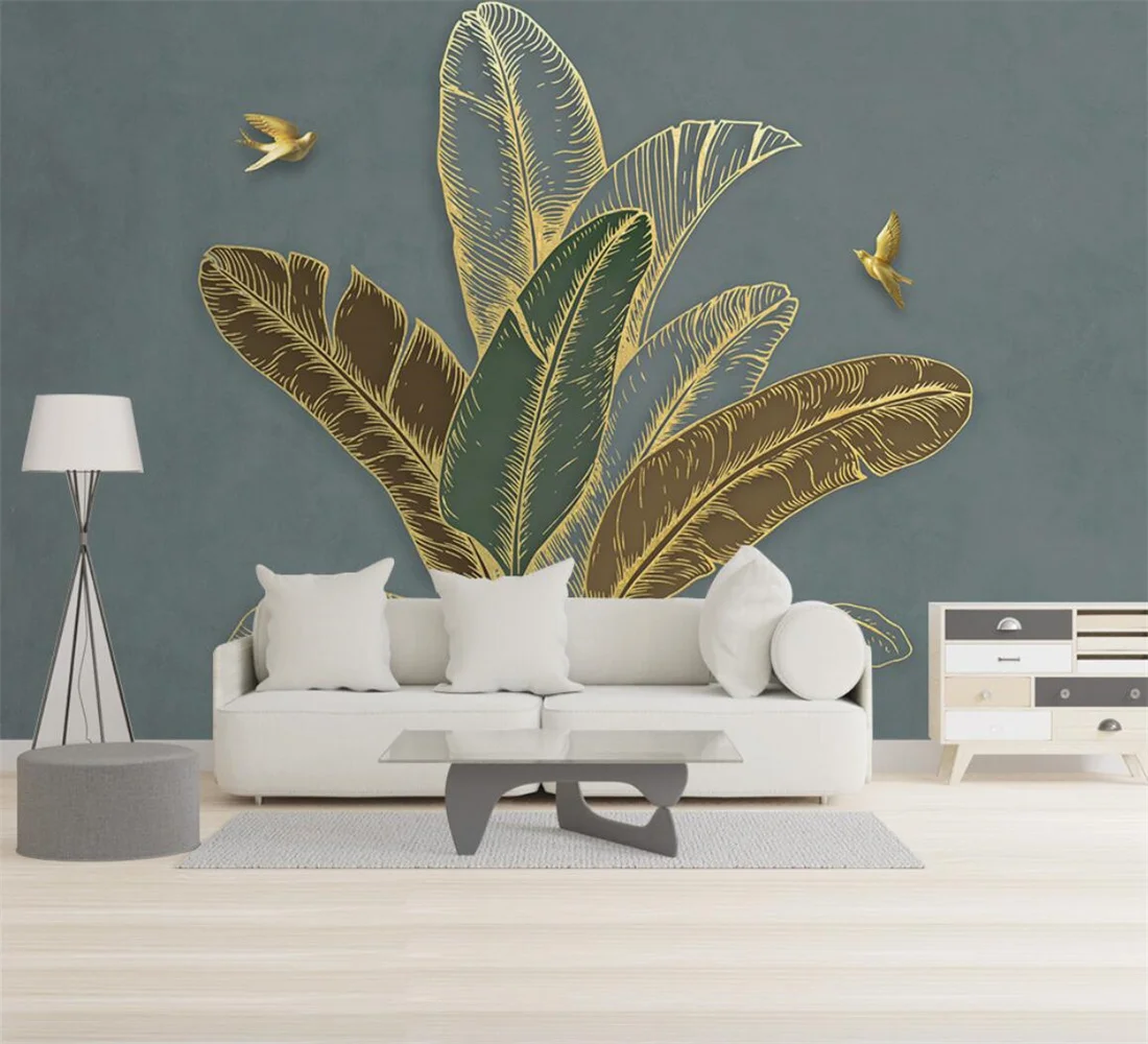 

Beibehang Custom wallpaper Golden line tropical leaves three-dimensional mural home decoration living room bedroom 3d wallpaper