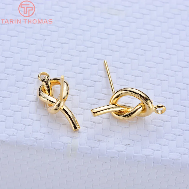 (3692)6PCS 8x17MM Hole 1.5MM 24K Gold Color Plated Brass Knot Stud Earrings High Quality DIY Jewelry Making Findings