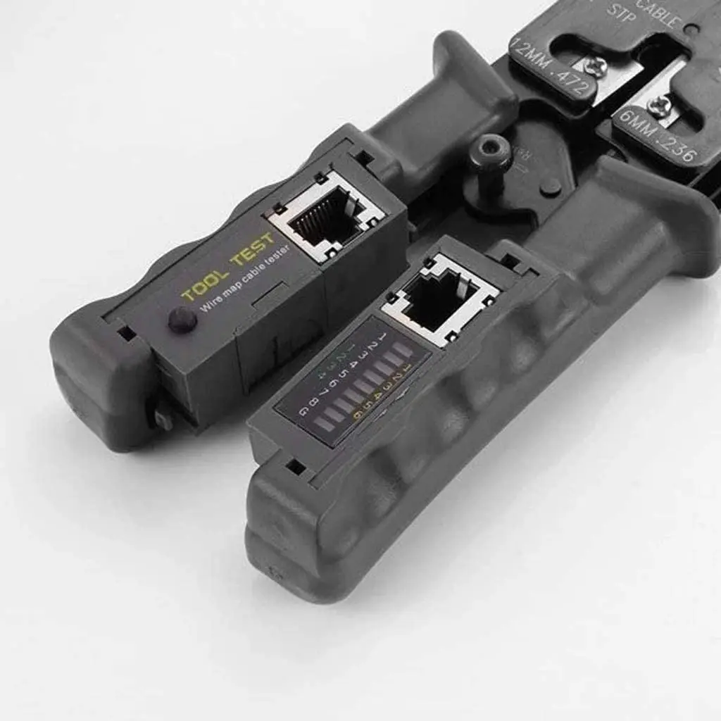 Alicates de prensado de cables, probador de tres usos, herramienta de prensado de Cable de red de trinquete RJ45 8P6P4P, alicates de Cable de red de agujero pasante