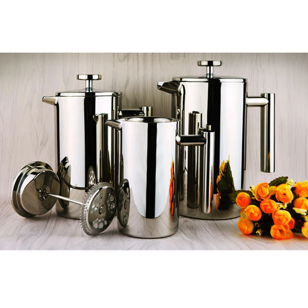 French Press Coffee Maker Coffee Flavor, Double Wall Black Stainless Steel Insulated Frech Press,Metal Coffee Plunger