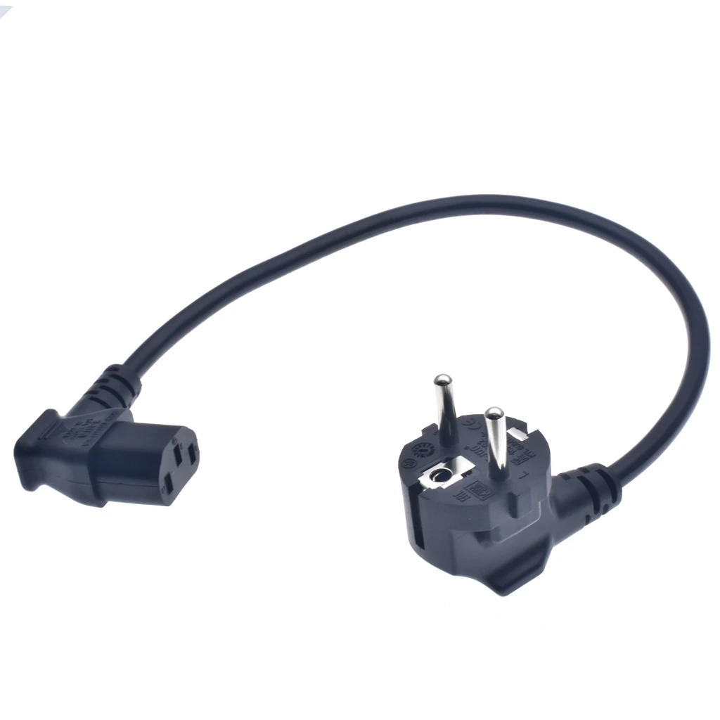 Short 0.3M/1ft European 3 Pin Male to IEC 3 Pin Female ,Schuko to C13 Left angled power cord*