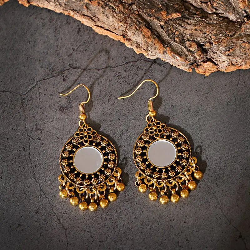 2020 New Ethnic Round Mirror Ladies Earrings Oorbellen Summer Boho Bohemia Tassel Earrings For Women