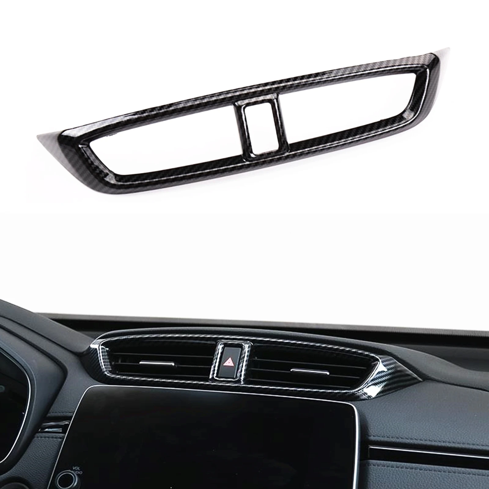 

For Honda CRV CR-V 2017-2022 Carbon Fiber Look Center Dashboard Air Outlet Vent Trim Cover Fresh Conditioning Panel Duct Frame