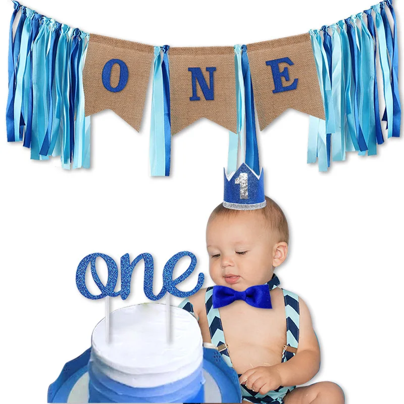 One Year Birthday Gift Hat Tie 1st Birthday Banner Kids Happy Birthday Banner 1 One Year First Birthday Boy Baby Shower