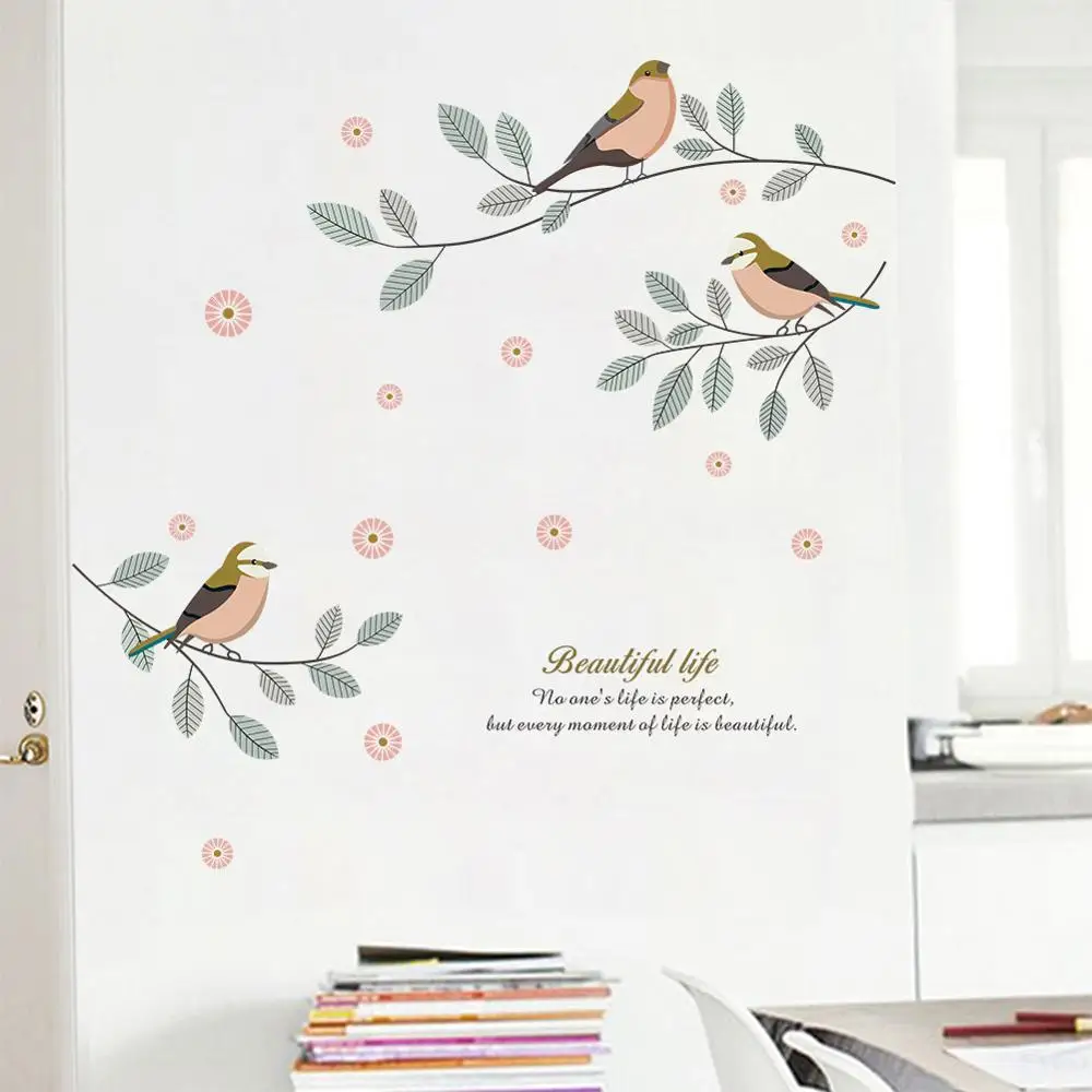 

Bird on Branch Wall Sticker For Living Room Sofa Background Decor Mural Bedroom Cupboard Home Decoration Self Adhesive Wallpaper