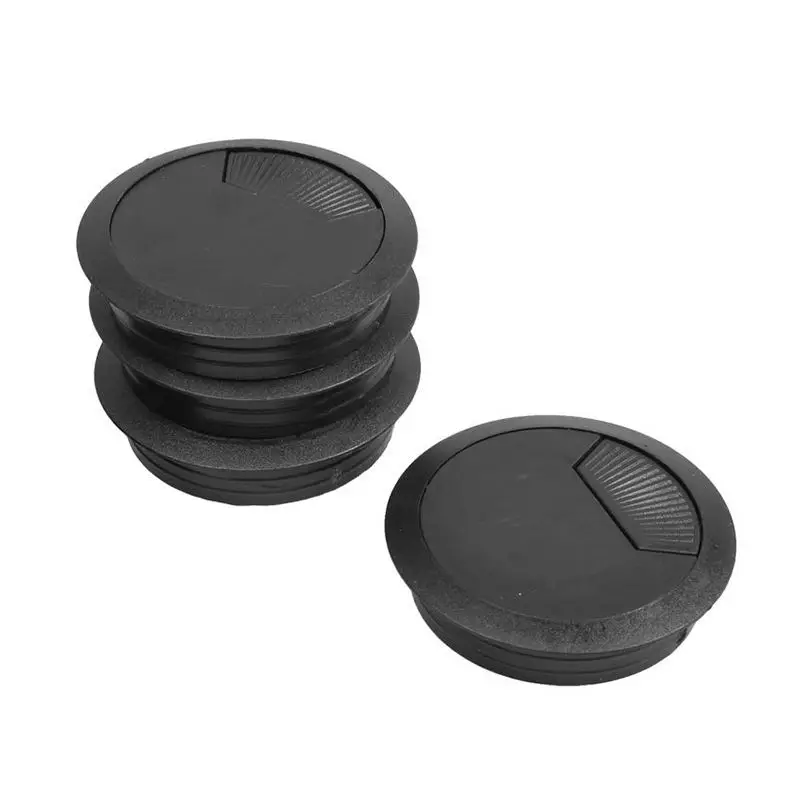 5 Pcs Zwart 70Mm Dia Ronde Plastic Kabel Gat Covers Voor Computer Bureau