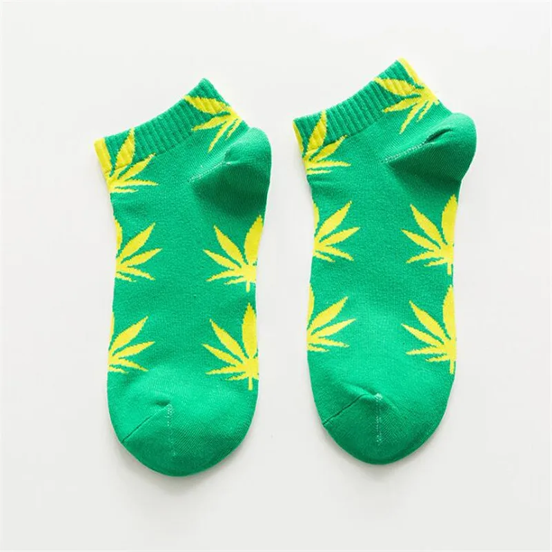 Spring Men Weed Short Socks Fashion Colorful Maple Leaf Patterned Couple Socks Men\'s And Women\'s Cotton Hip Hop Ankle Socks