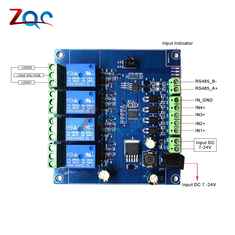 DC 7-24V Modbus-RTU 4 Channel Relay Module RS485 TTL Controller Switch Signal Input Output Anti-reverse Connection for Arduino