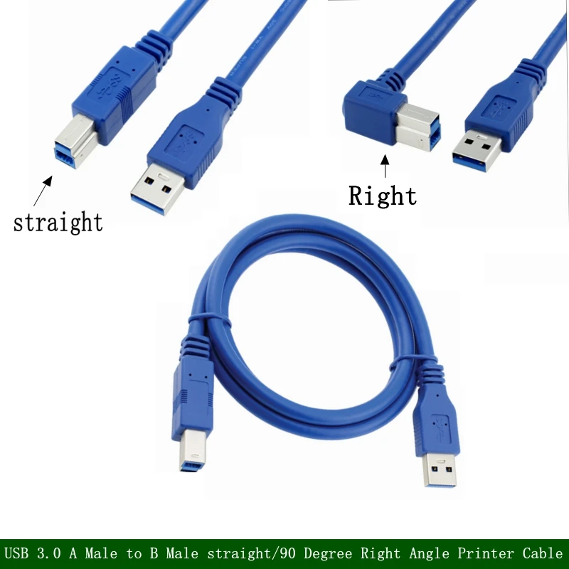 USB 3.0 A Male to B Male 90 Degree Right Angle Printer Cable USB3.0 Male to USB Type B Male  Cord 0.3m /0.6m 1m 1.5m 3m 5m Cable