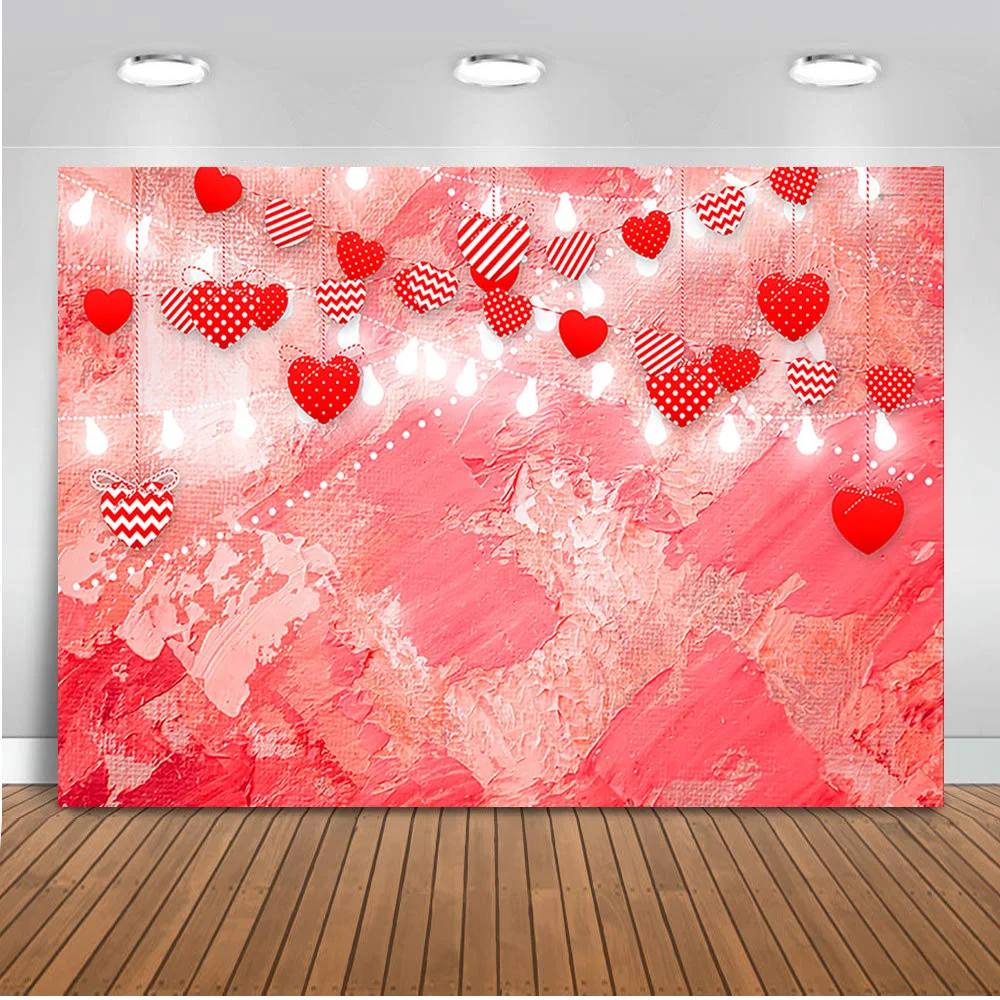 Valentine's Day Background for Photo Studio Photocall Red Heart Warm Light Wedding Bride Photography Backdrop for Photoshoot