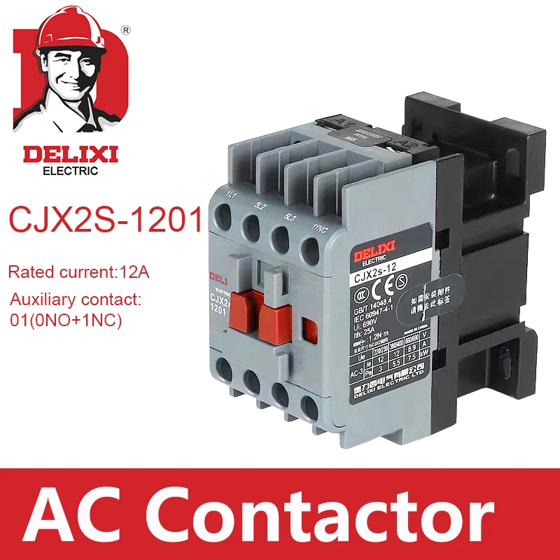 

CJX2s-1201 AC Contactor DELIXI 12A 3 Poles NC Coil Voltage 24V 36V 110V 220V 380V 50Hz Din Rail Mounted