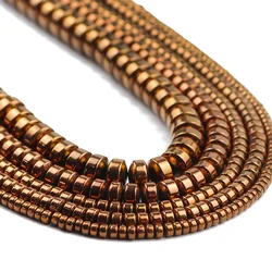 Flat Cylinder Round Shape Copper Hematite Natural Stone Spacers Loose Beads For Jewelry Making Handmade DIY Bracelets 3/4/6/8MM