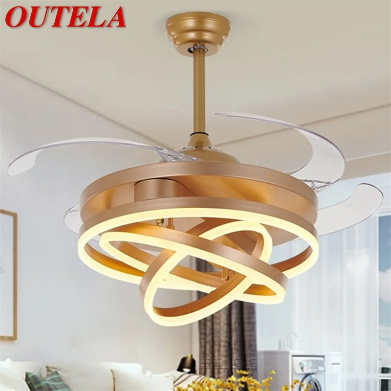 

OUTELA Ceiling Fan Light Without Blade Lamp Remote Control Modern Creative Gold For Home Living Room 120V 240V