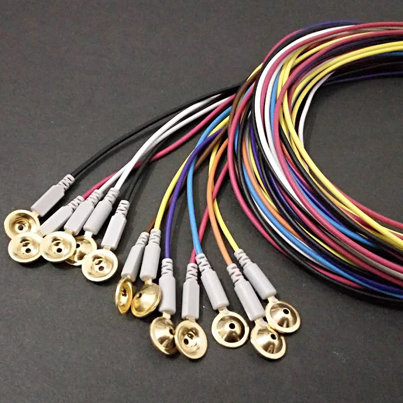 10pcs Multicolor Din 1.5mm Female Plug And Gold Plated Copper Cap Cupped Electrode Brain Wire 2.5m