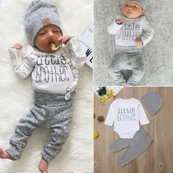 New 0-18 months 3PCS Set Baby Boy Letter Romper Kids Pants Infant Trousers Toddler Outfit Newborn Clothes