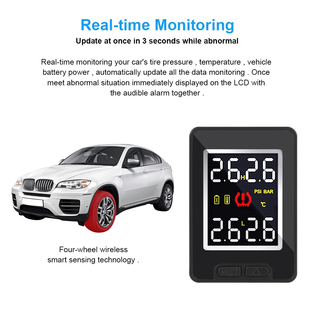 Wireless Car TPMS Tire Pressure Monitor System Save Fuel 4Pcs External /Internal Sensor for Toyota Waterproof