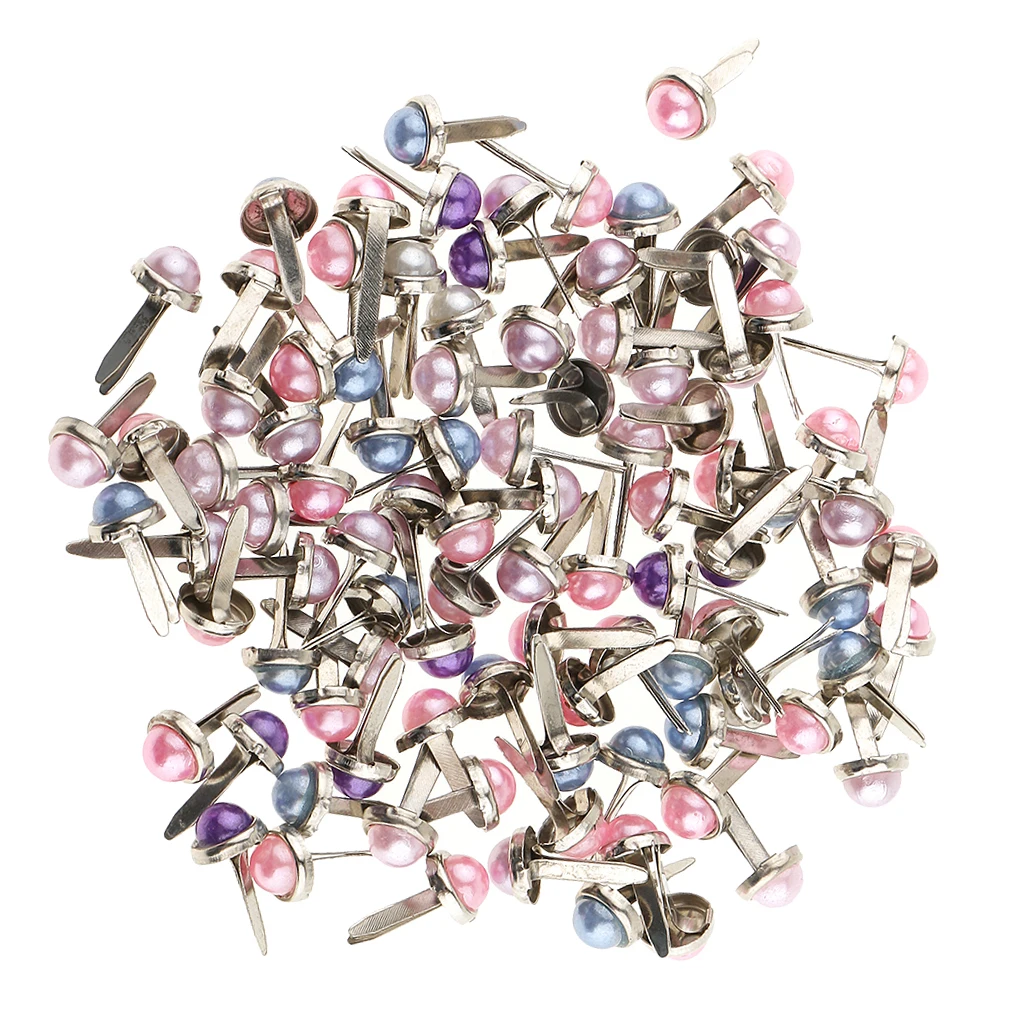 200pcs Metal Brads mini brads with pearl head and split pins for DIY files, card fixation, decoration 6mm