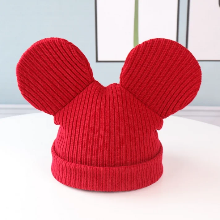 Disney Mickey Mouse Winter Parent-Child Knitted Hat Mother Boy Girl Skullies Beanies Autumn Warm Adult Kids Caps Big Ears Hat