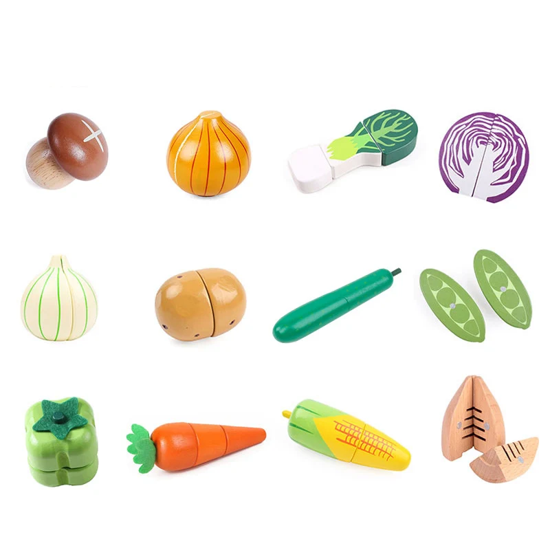 1PCS Wood Toy Magnetic Cutting Fruit Vegetables Food Pretend Play Simulation Kitchen Model Educational Toys For Children Kids