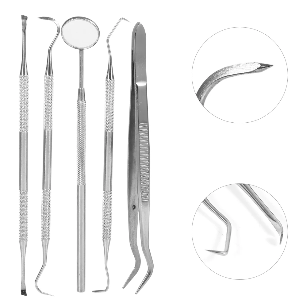 5PC Dental Oral Hygiene Stainless Steel Kit Mouth Mirror Sickle Scaler Teeth Care Cleaning Dentist Prepared Tool Probe With Case